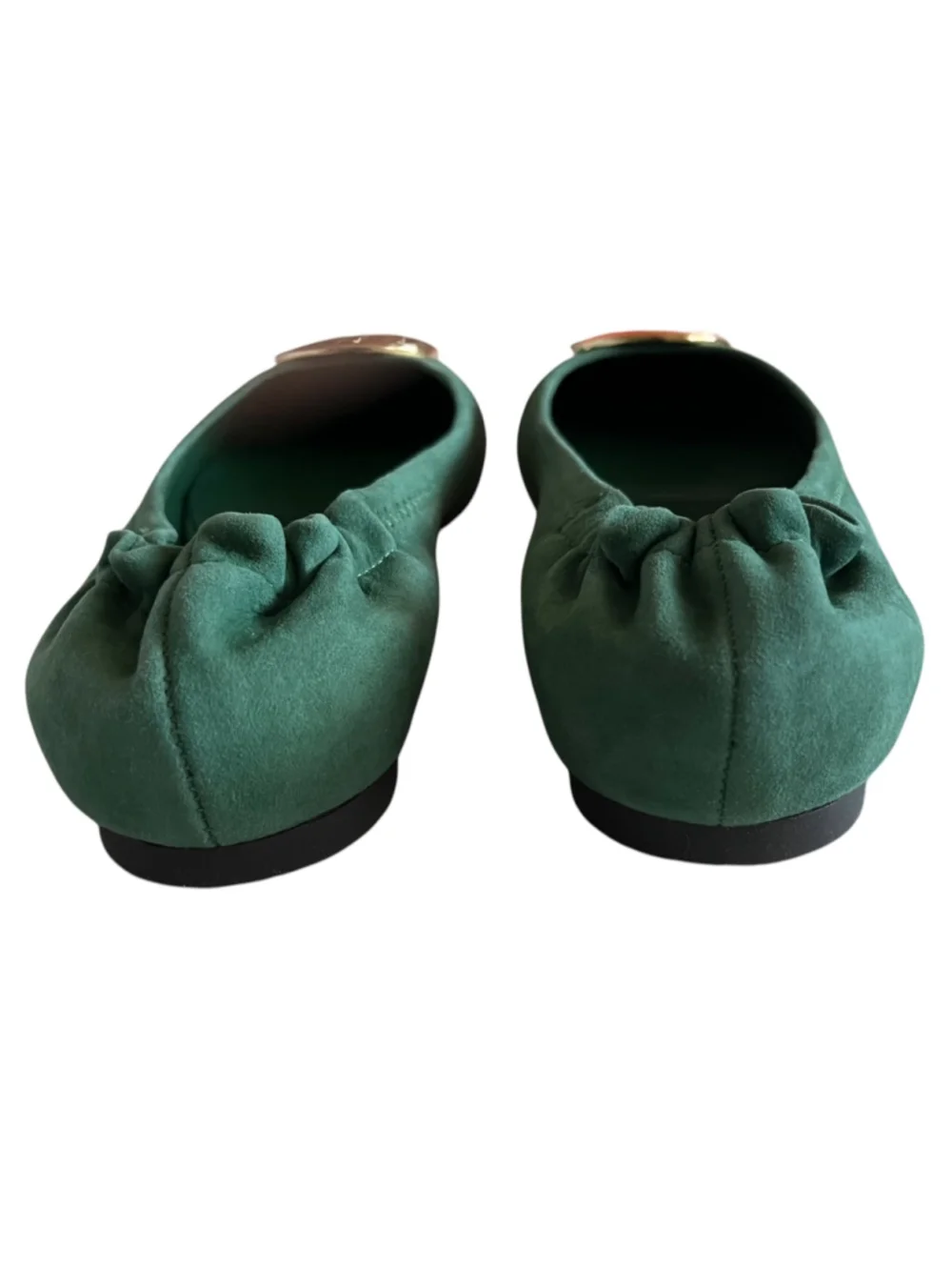 Tory Burch REVA Suede Ballet Flats in Green and Gold NIB 6.5
